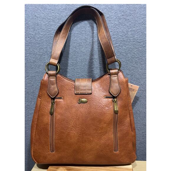 Justin Western Carry Handbag With Dual Zippered Pockets Magnet Closure Brown - Picture 3 of 11